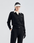 Women's Detachable Collar Knit Cardigan - Black - Erthe Golf