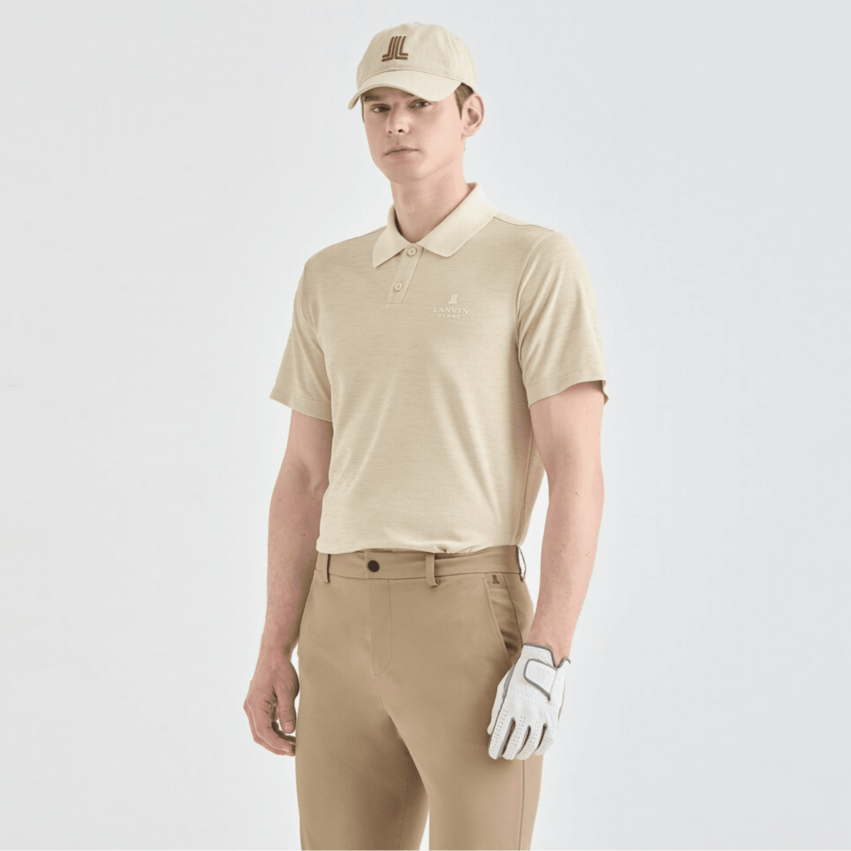 Men's Contrast Collar Polo - Khaki Beige - Erthe Golf