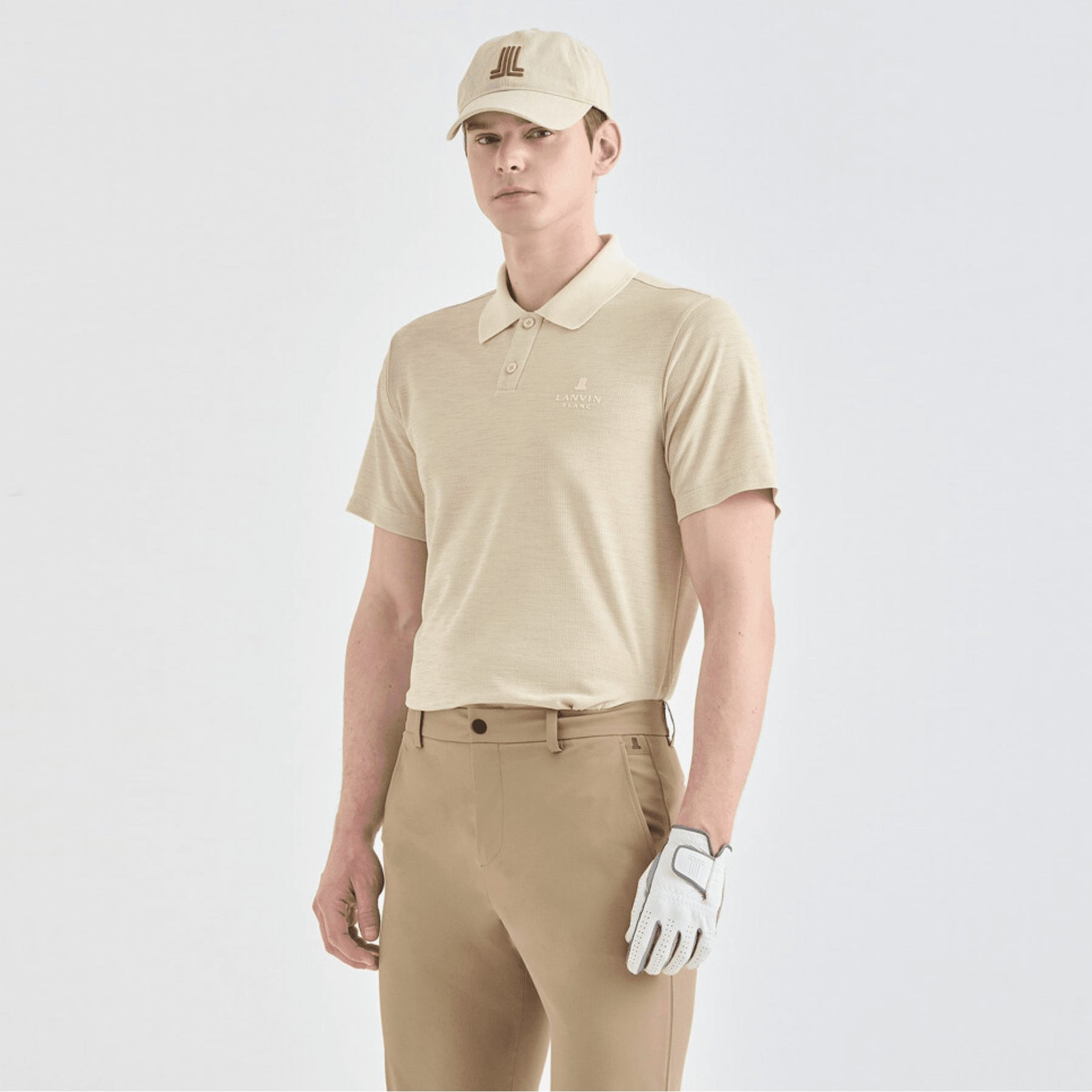 Men's Contrast Collar Polo - Khaki Beige - Erthe Golf