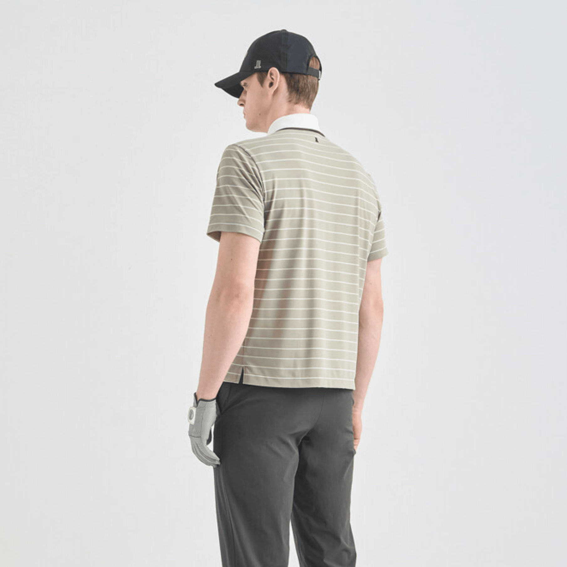Men's Striped Collar Polo - Taupe Grey - Erthe Golf