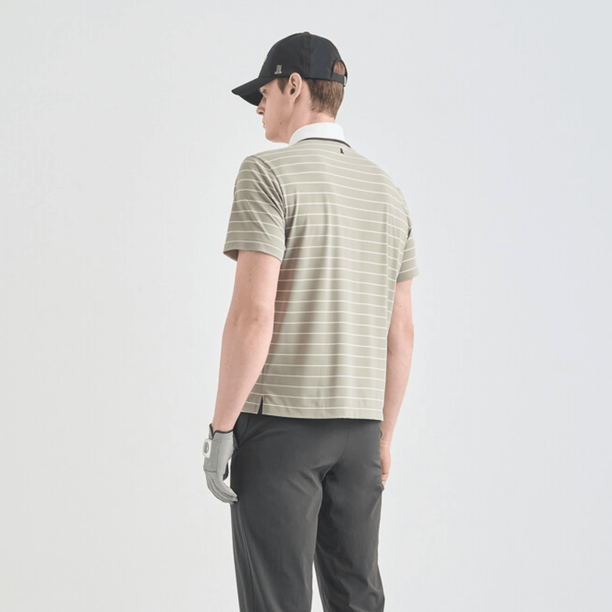 Men's Striped Collar Polo - Taupe Grey - Erthe Golf