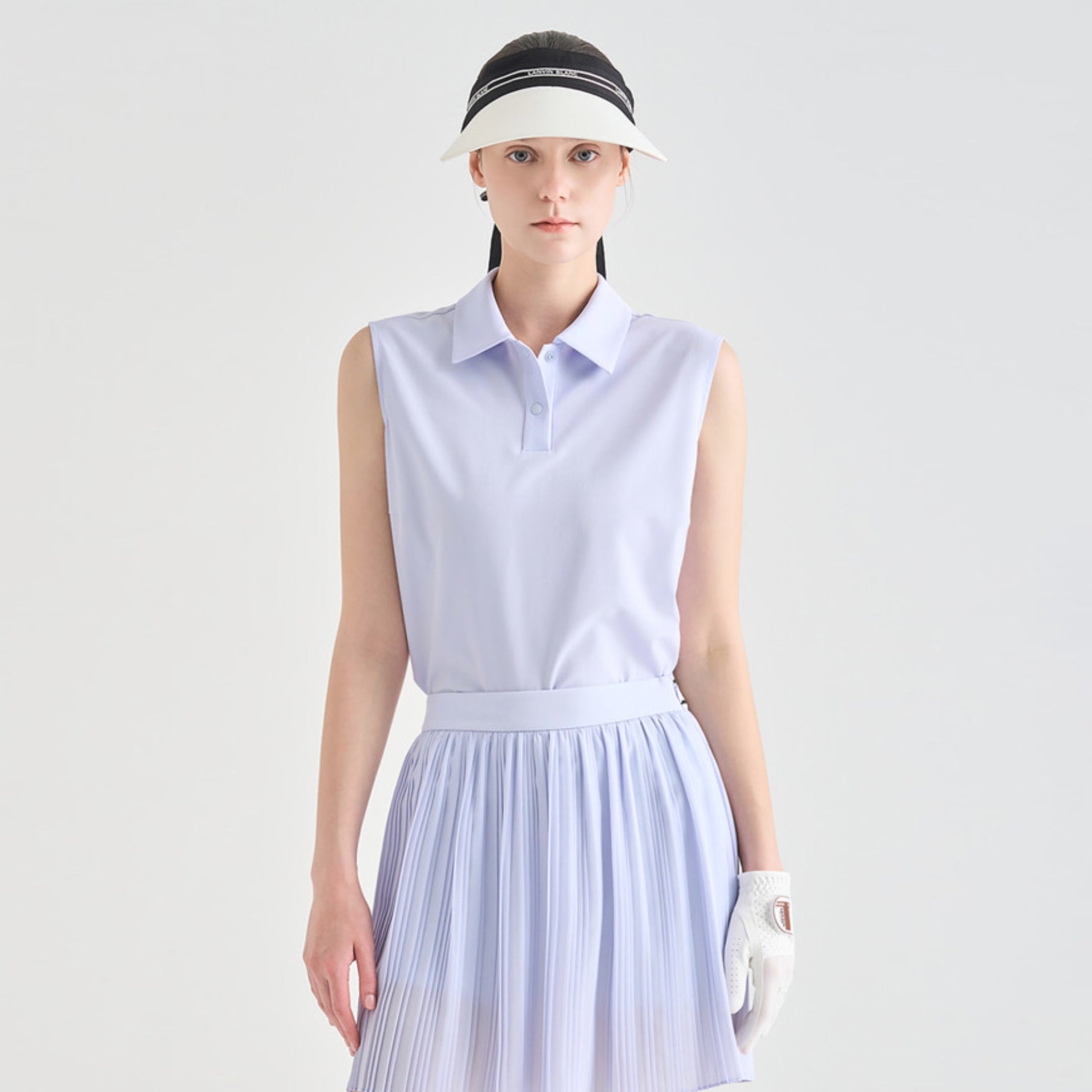Women's Pleated Sleeveless Polo - Light Blue - Erthe Golf
