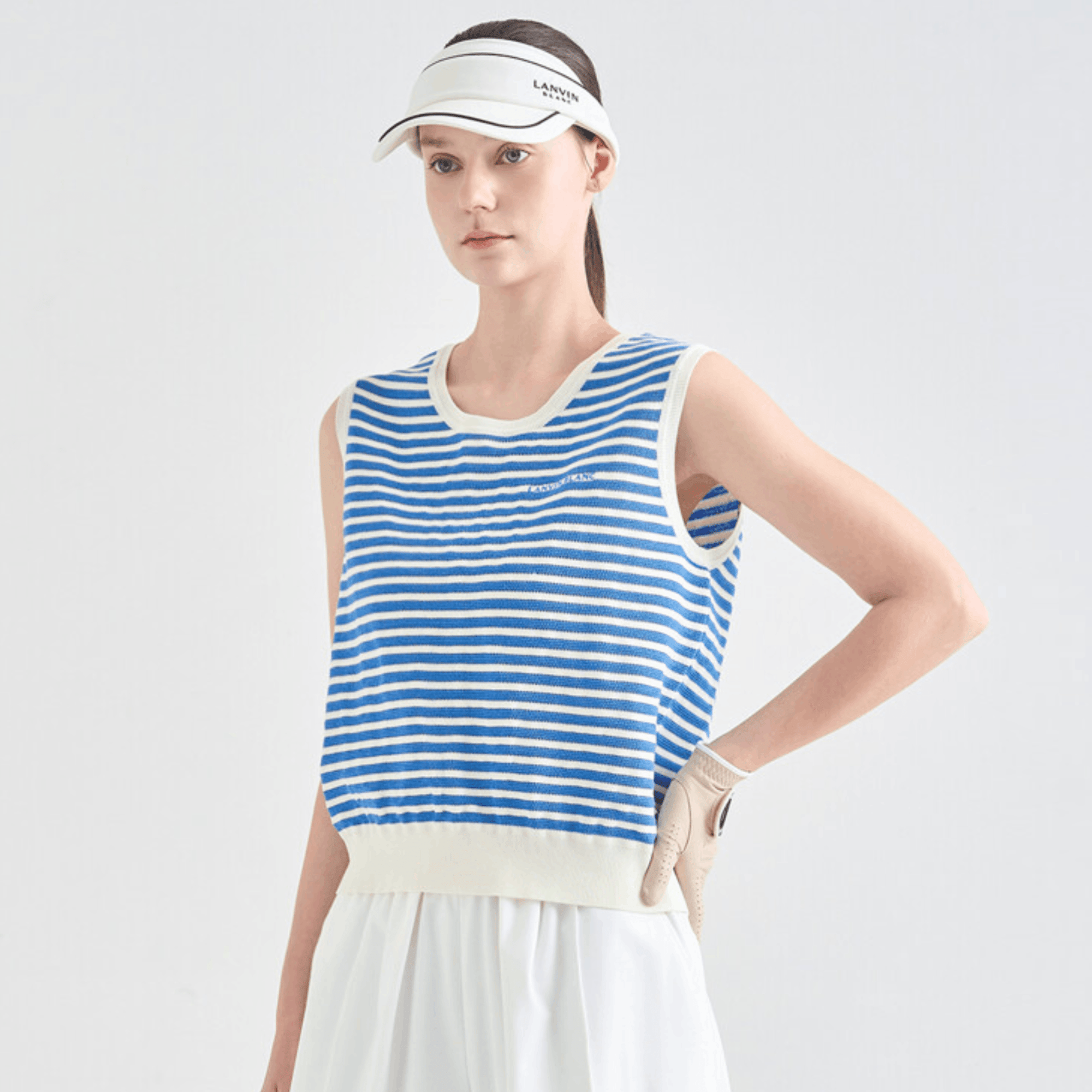 Women's Striped Knit Vest - Blue - Erthe Golf