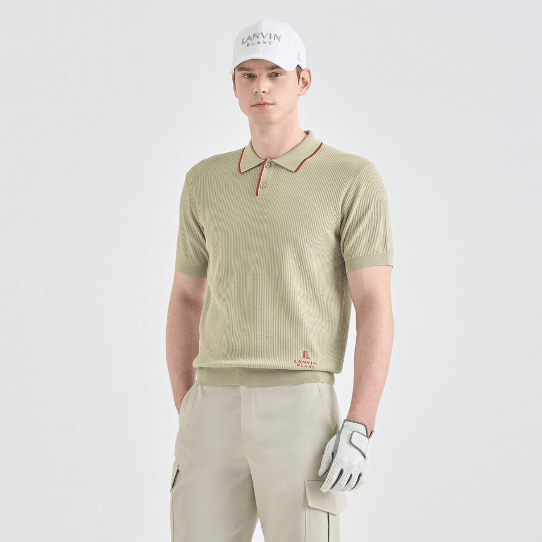 Men's Color - Line Ribbed Knit Top - Light Khaki - Erthe Golf