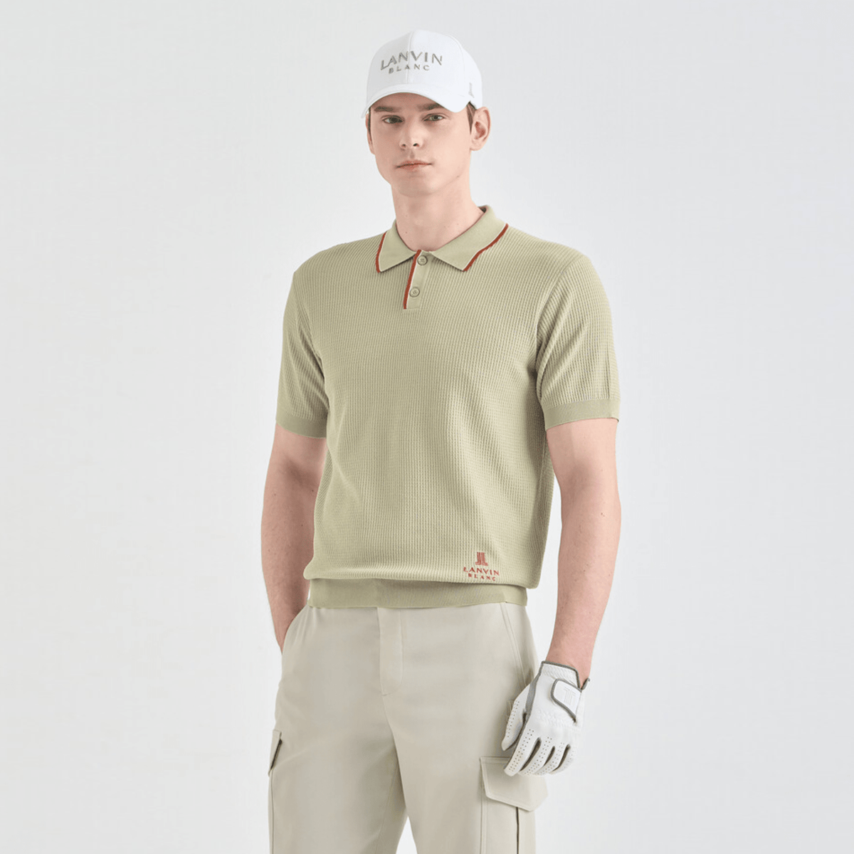 Men's Color - Line Ribbed Knit Top - Light Khaki - Erthe Golf