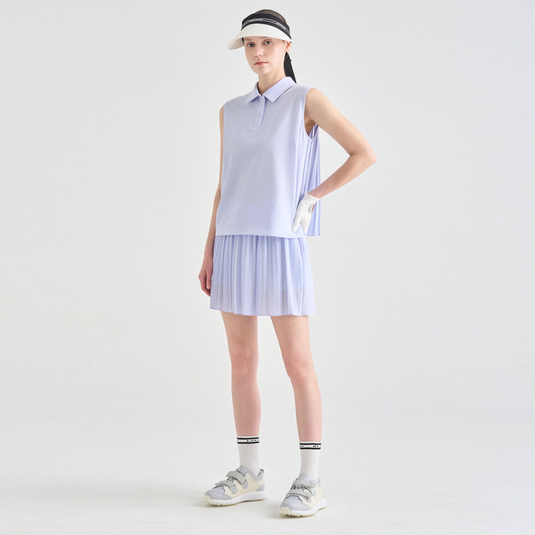 Women's Pleated Sleeveless Polo - Light Blue - Erthe Golf