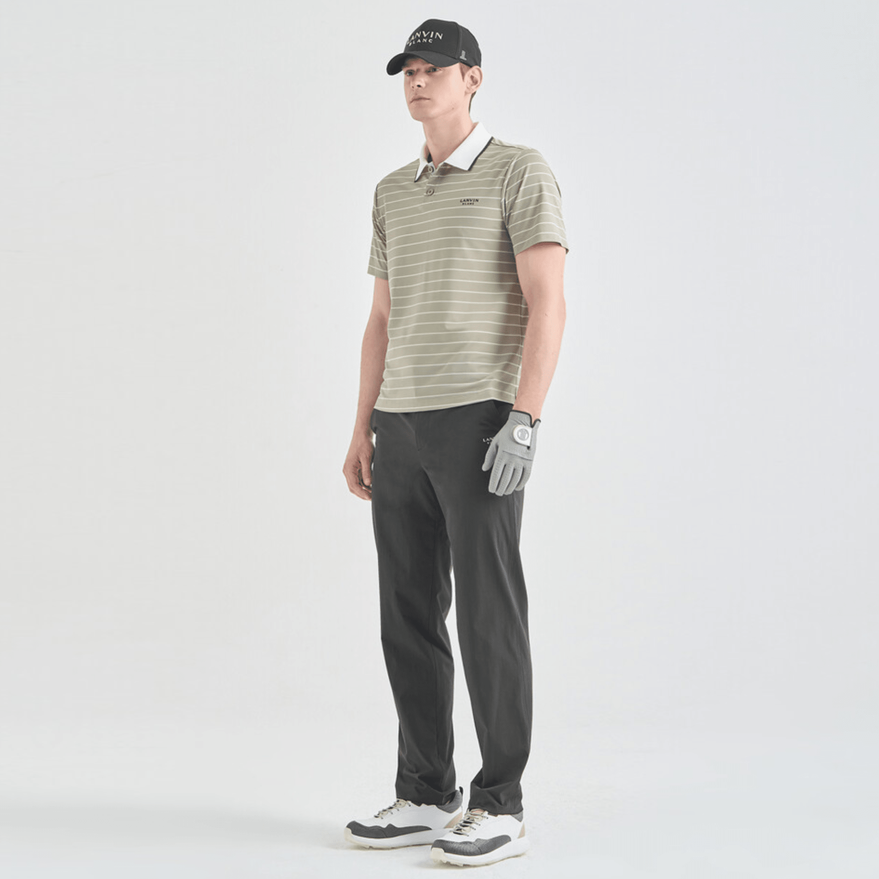 Men's Striped Collar Polo - Taupe Grey - Erthe Golf