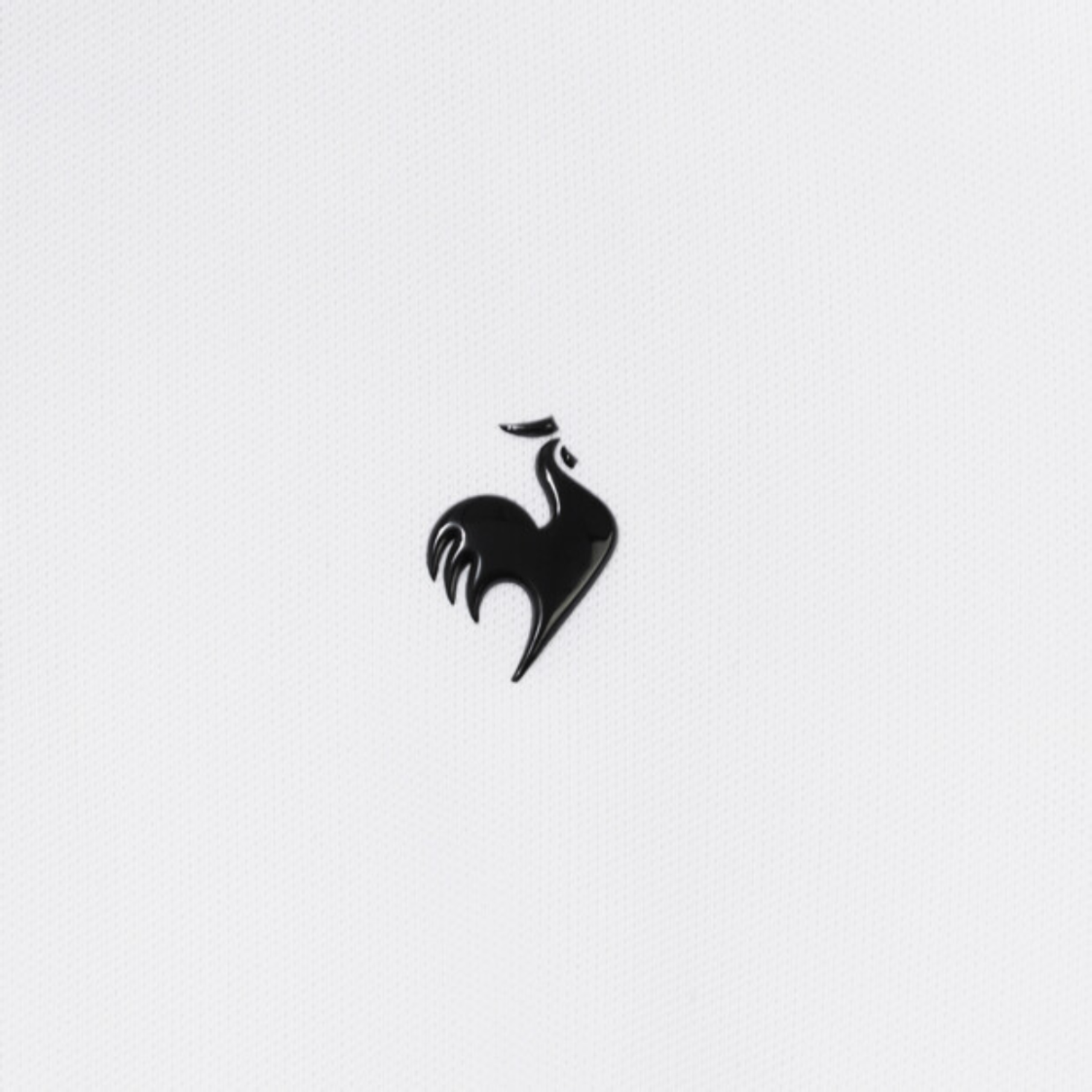 A small black rooster silhouette emblem centered on a light gray textured background.