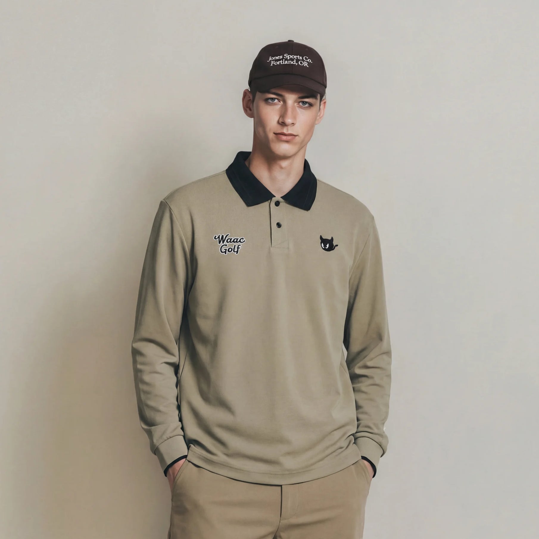 Men's Ribbed Collar Polo - Beige - Erthe Golf