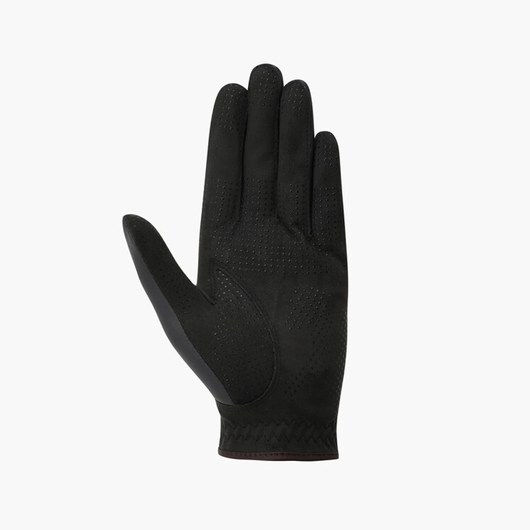 A single black winter glove with textured grip panels on the back of the hand, shown against a plain white background.