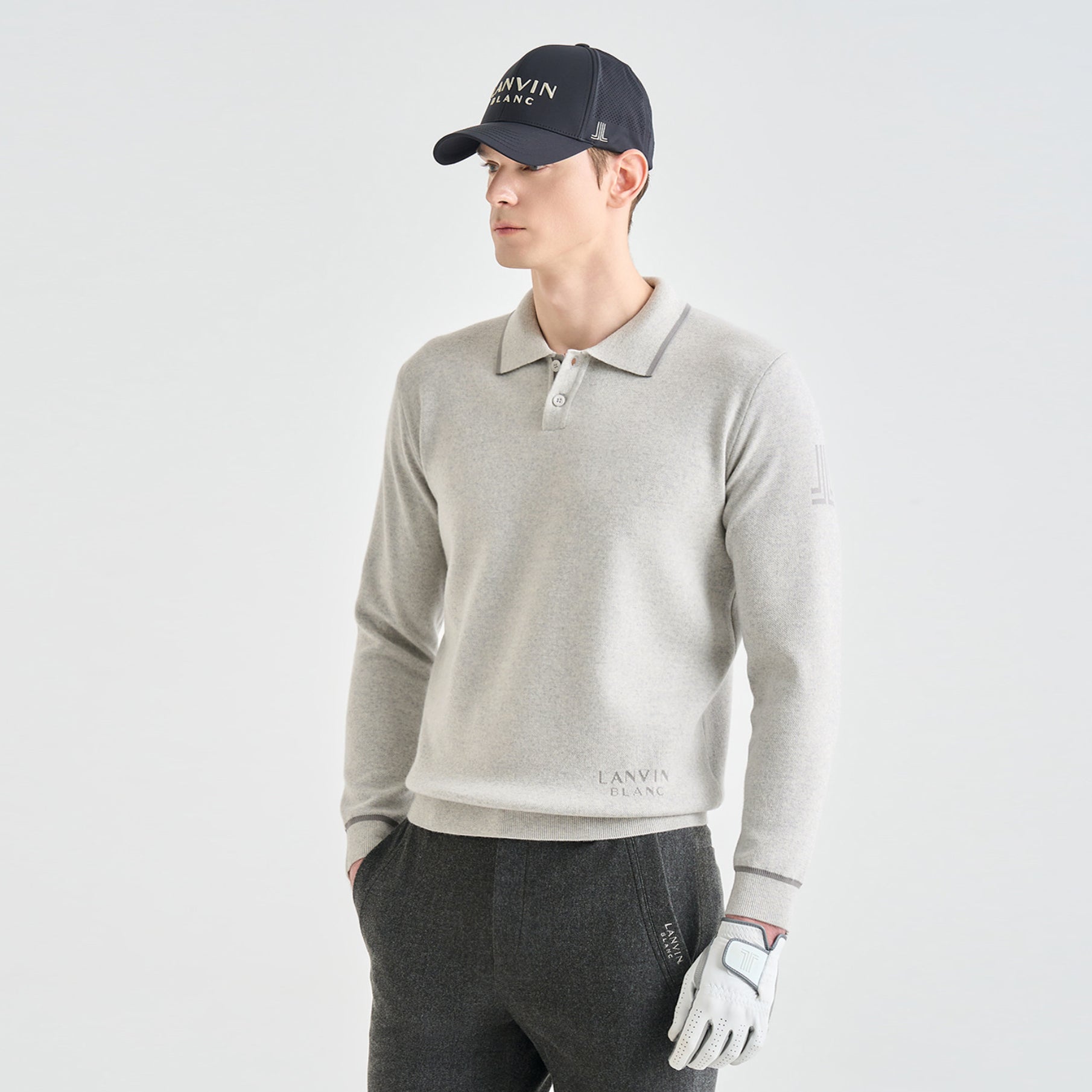 Men's Knit Top - White Grey - Erthe Golf