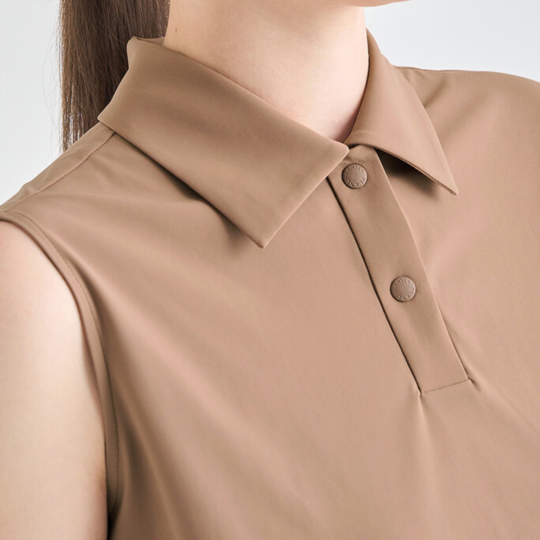 Women's Pleated Sleeveless Polo - Camel - Erthe Golf