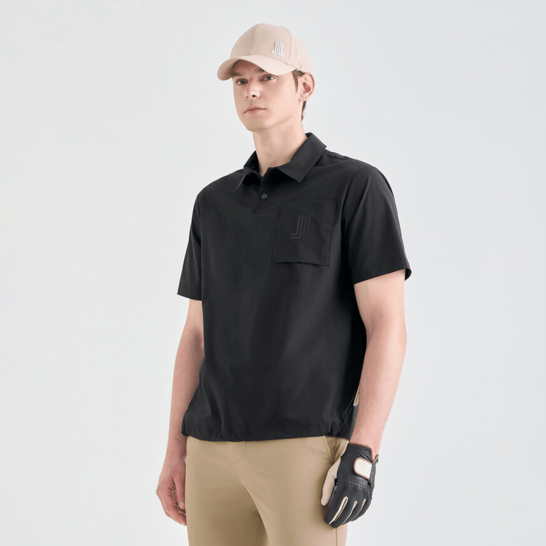 Men's Drawstring Polo - Black - Erthe Golf