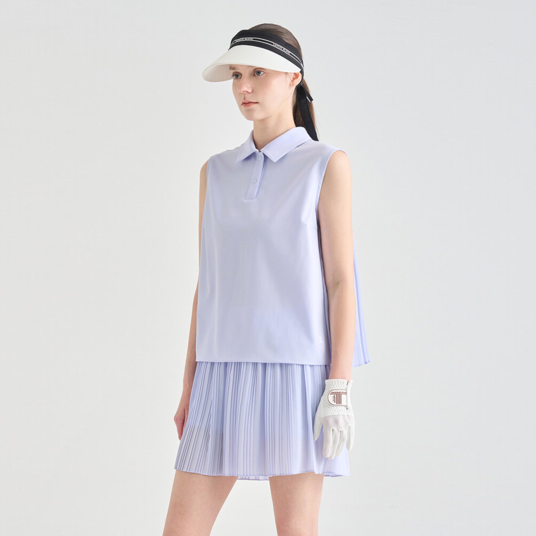 Women's Pleated Sleeveless Polo - Light Blue - Erthe Golf