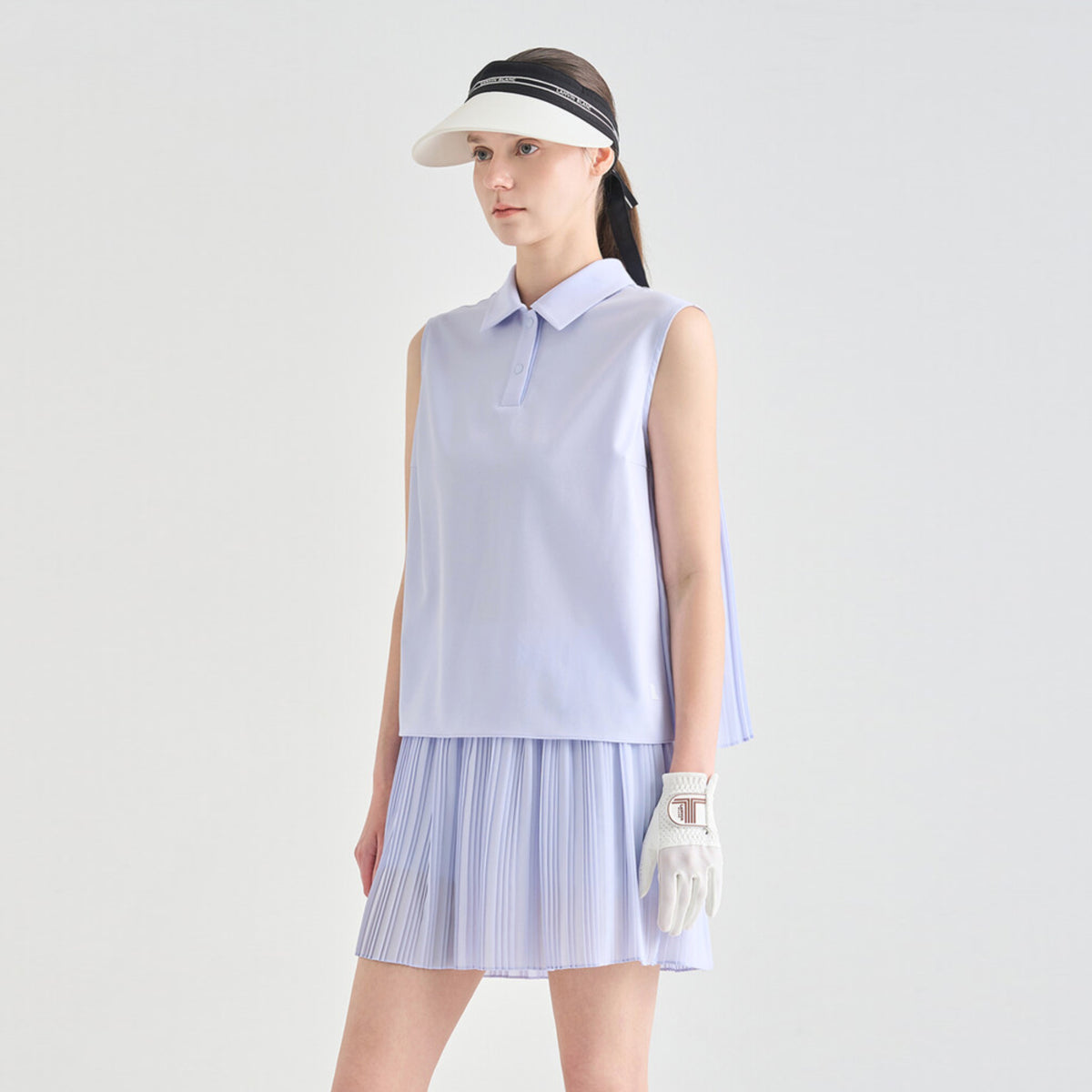 Women's Pleated Sleeveless Polo - Light Blue - Erthe Golf