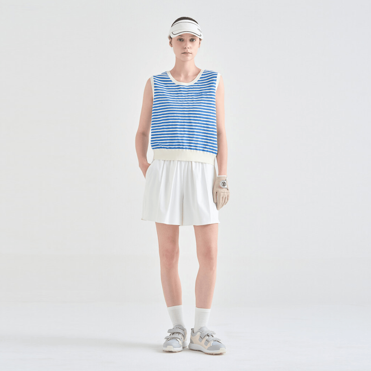 Women's Striped Knit Vest - Blue - Erthe Golf