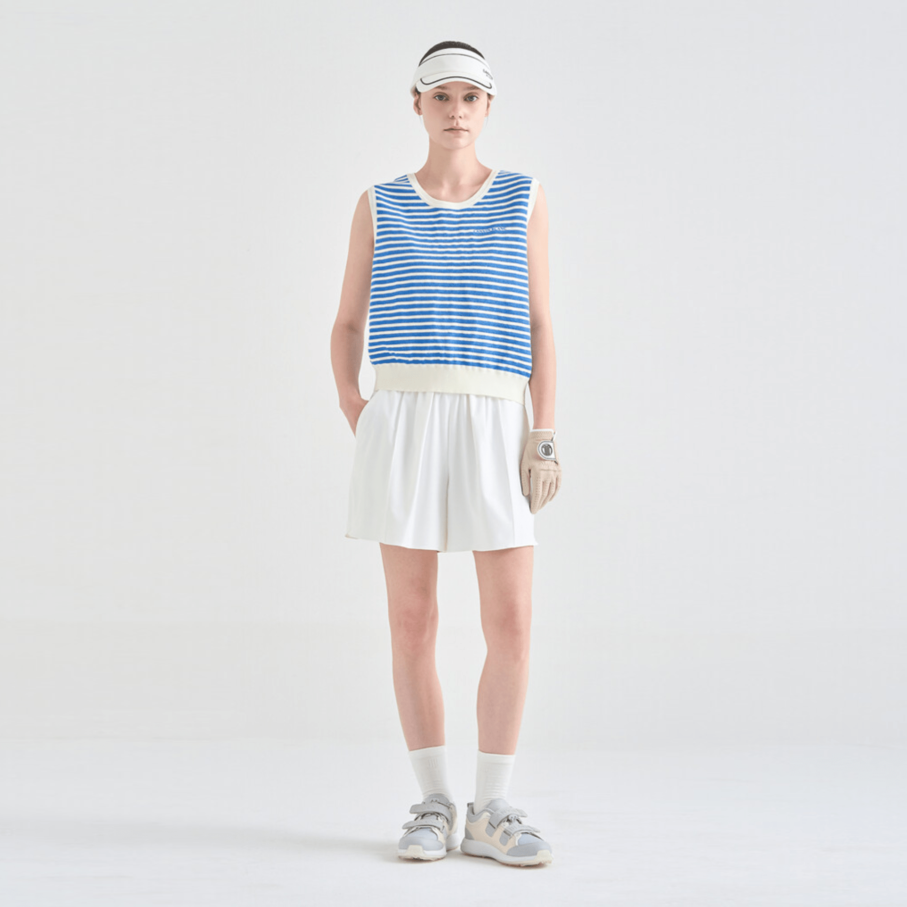 Women's Striped Knit Vest - Blue - Erthe Golf