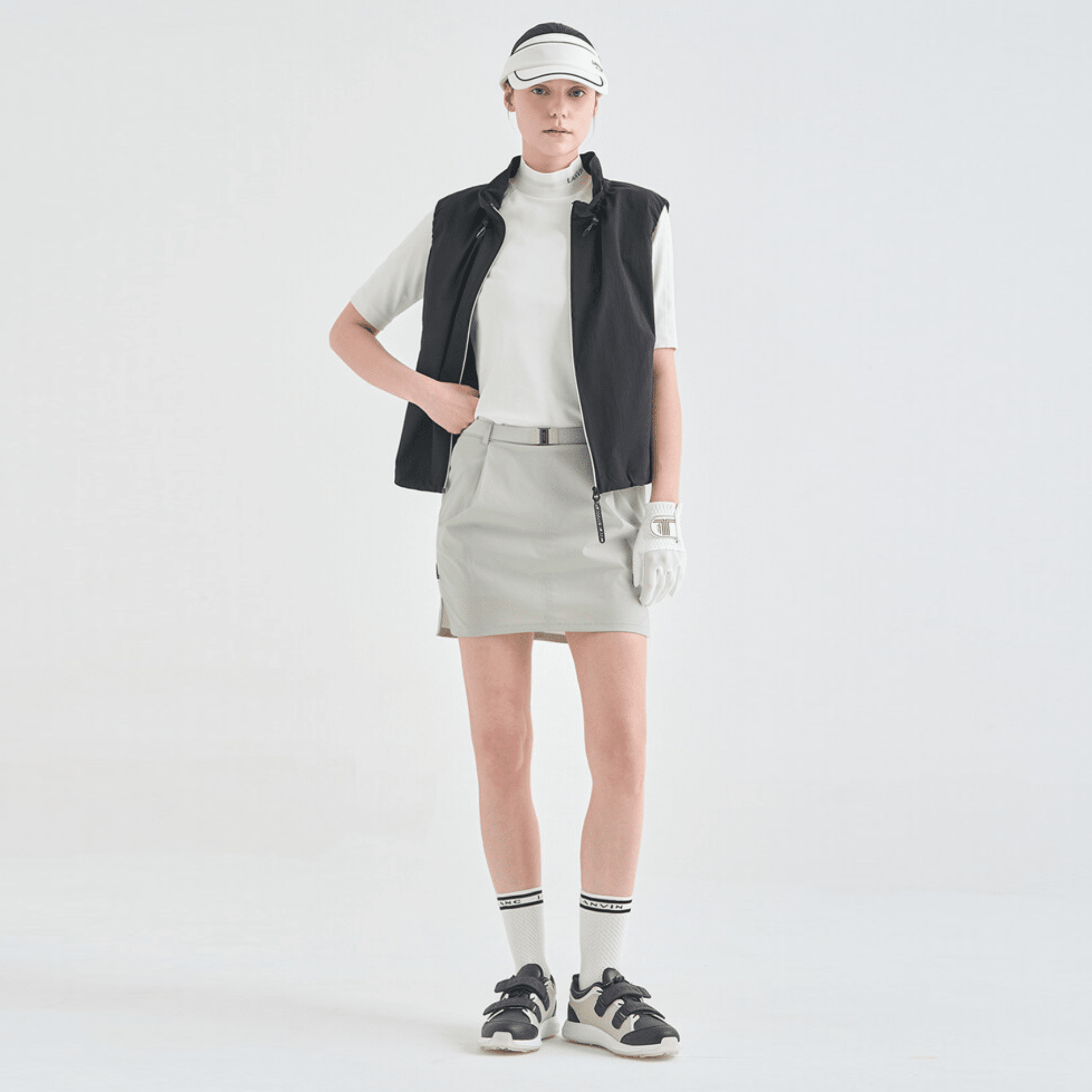 Women's Pintuck Belted Skirt - Grey - Erthe Golf