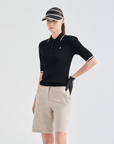 Women's Ribbed Knit Polo - Black - Erthe Golf