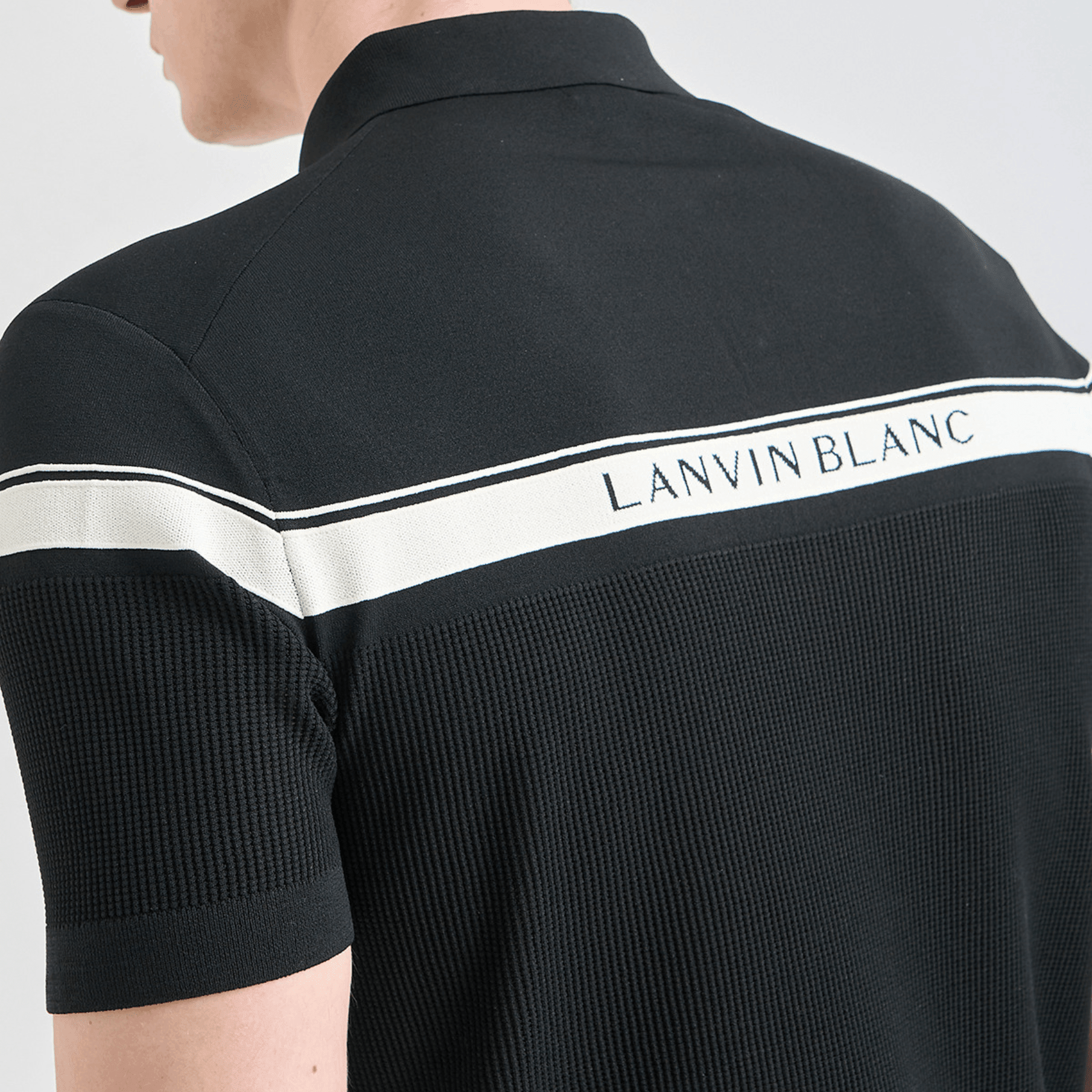 Men's Contrast Panel Knit Polo - Black - Erthe Golf