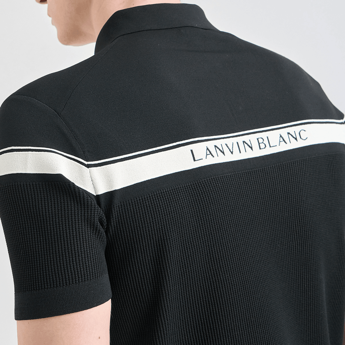 Men's Contrast Panel Knit Polo - Black - Erthe Golf