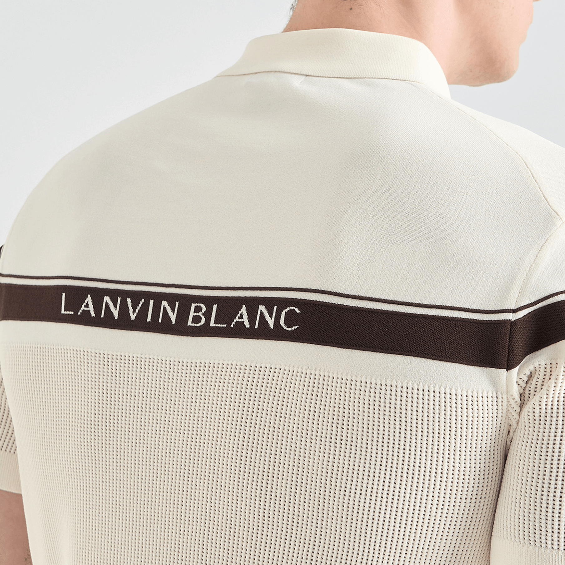 Men's Contrast Panel Knit Polo - Cream - Erthe Golf