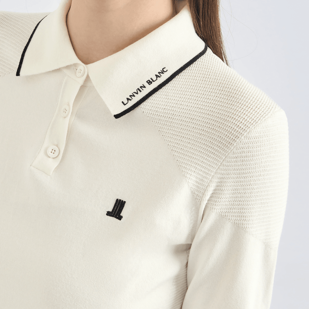 Women's Contrast Pane Knit Polo - Off White - Erthe Golf