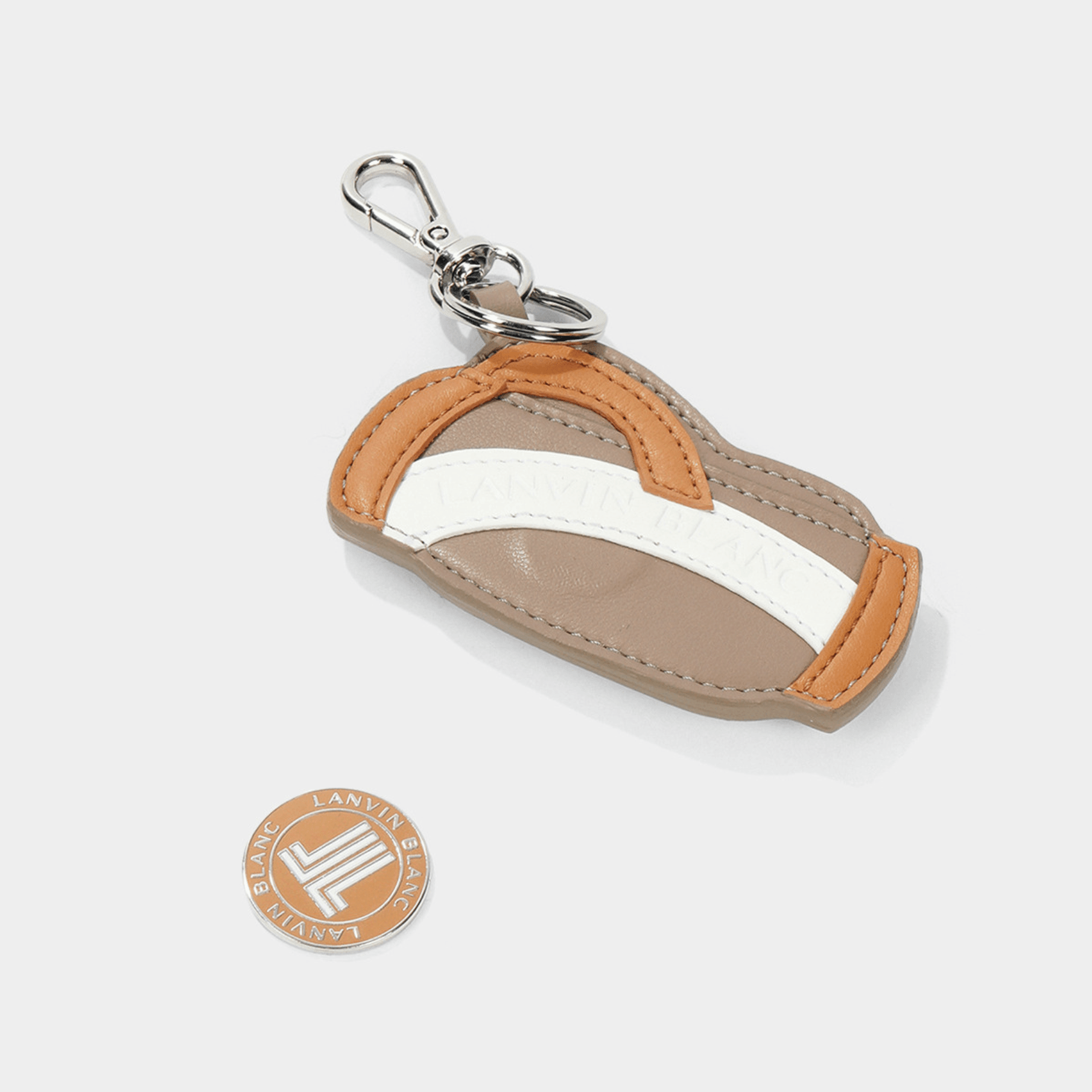 Leather Ball Marker Keyring - Taupe - Erthe Golf