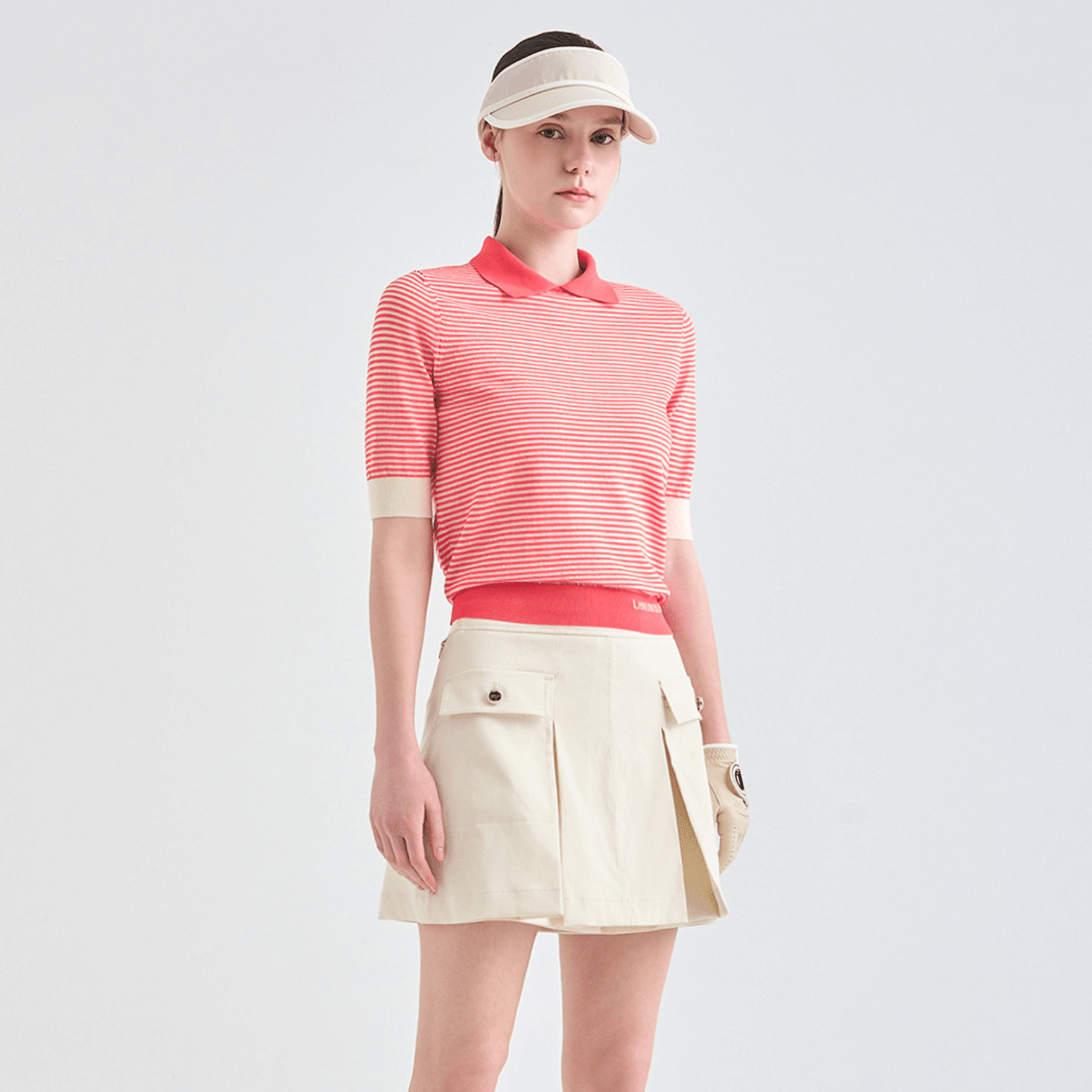 Women's Striped Collar Polo - Red - Erthe Golf