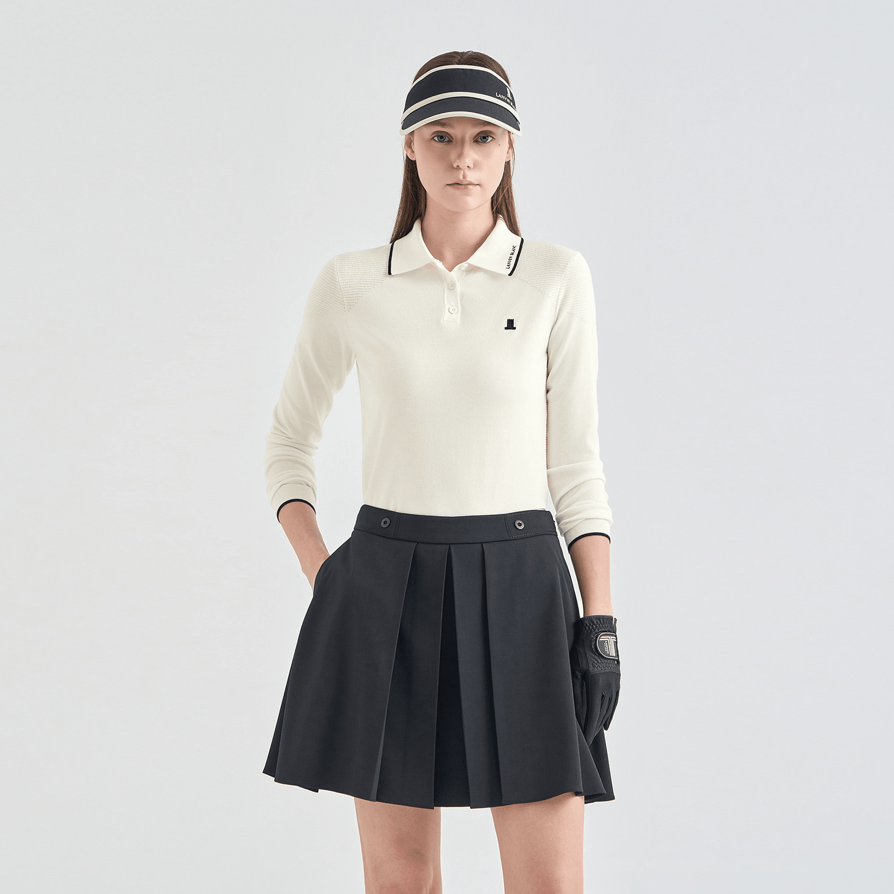 Women's Contrast Pane Knit Polo - Off White - Erthe Golf