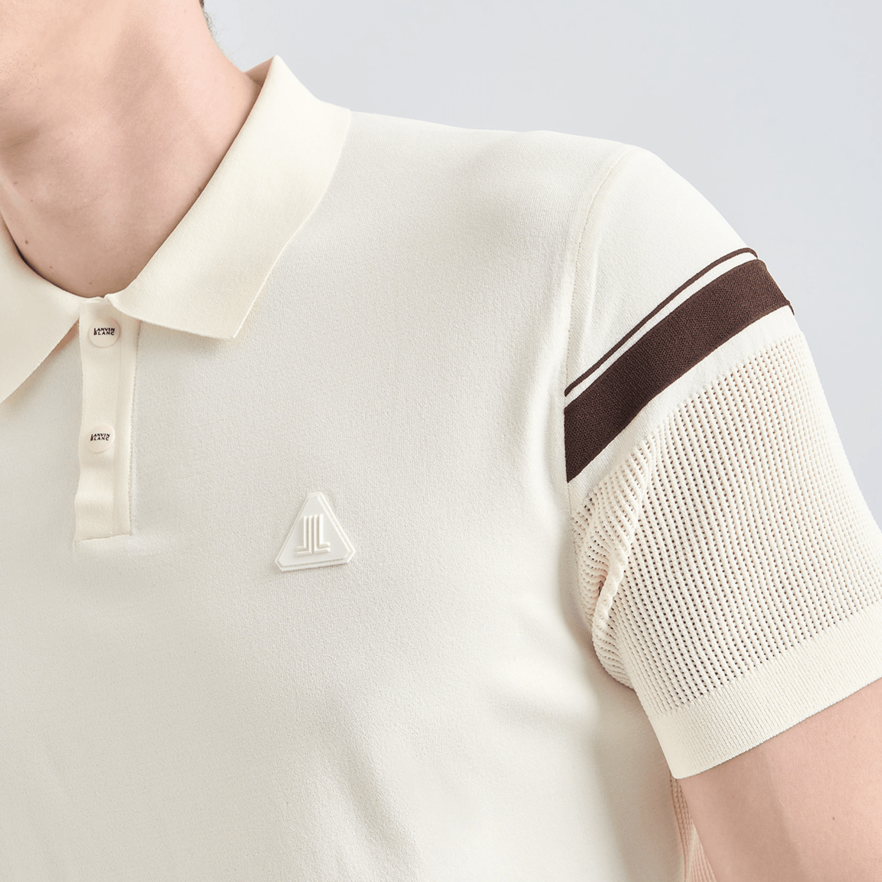 Men's Contrast Panel Knit Polo - Cream - Erthe Golf