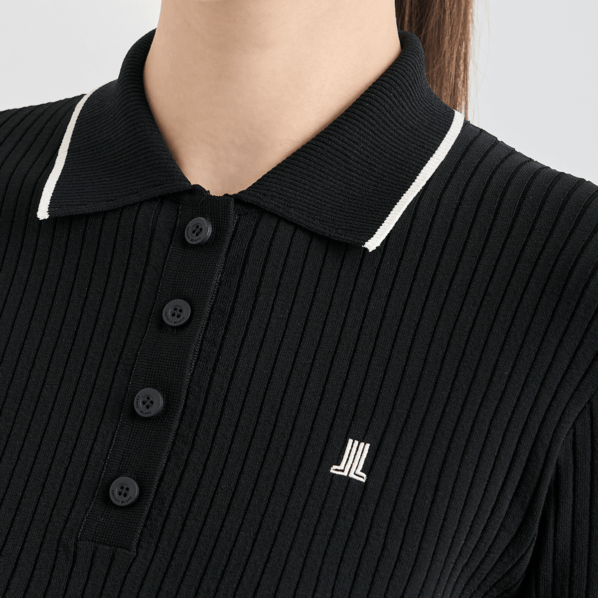 Women's Ribbed Knit Polo - Black - Erthe Golf