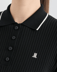 Women's Ribbed Knit Polo - Black - Erthe Golf