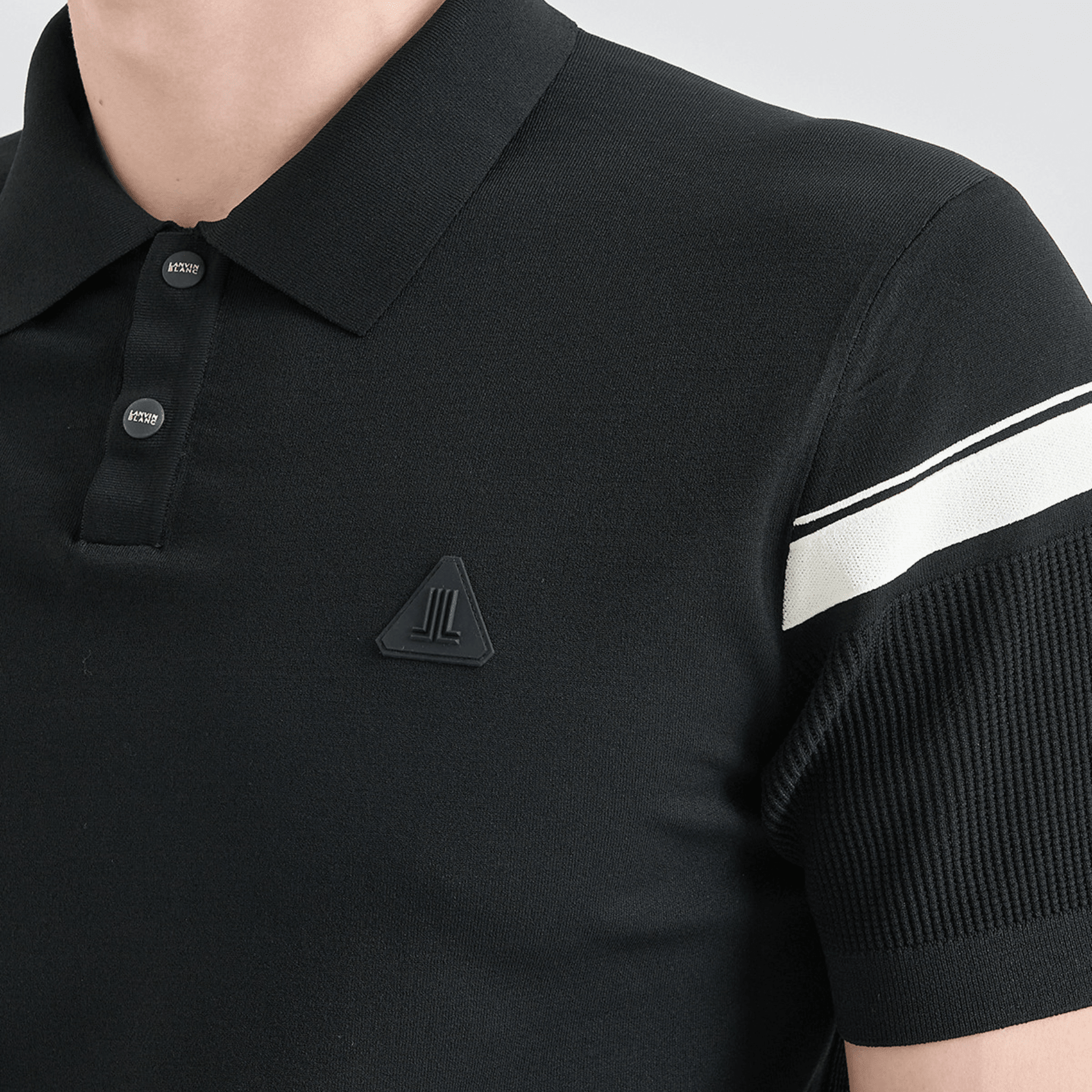 Men's Contrast Panel Knit Polo - Black - Erthe Golf