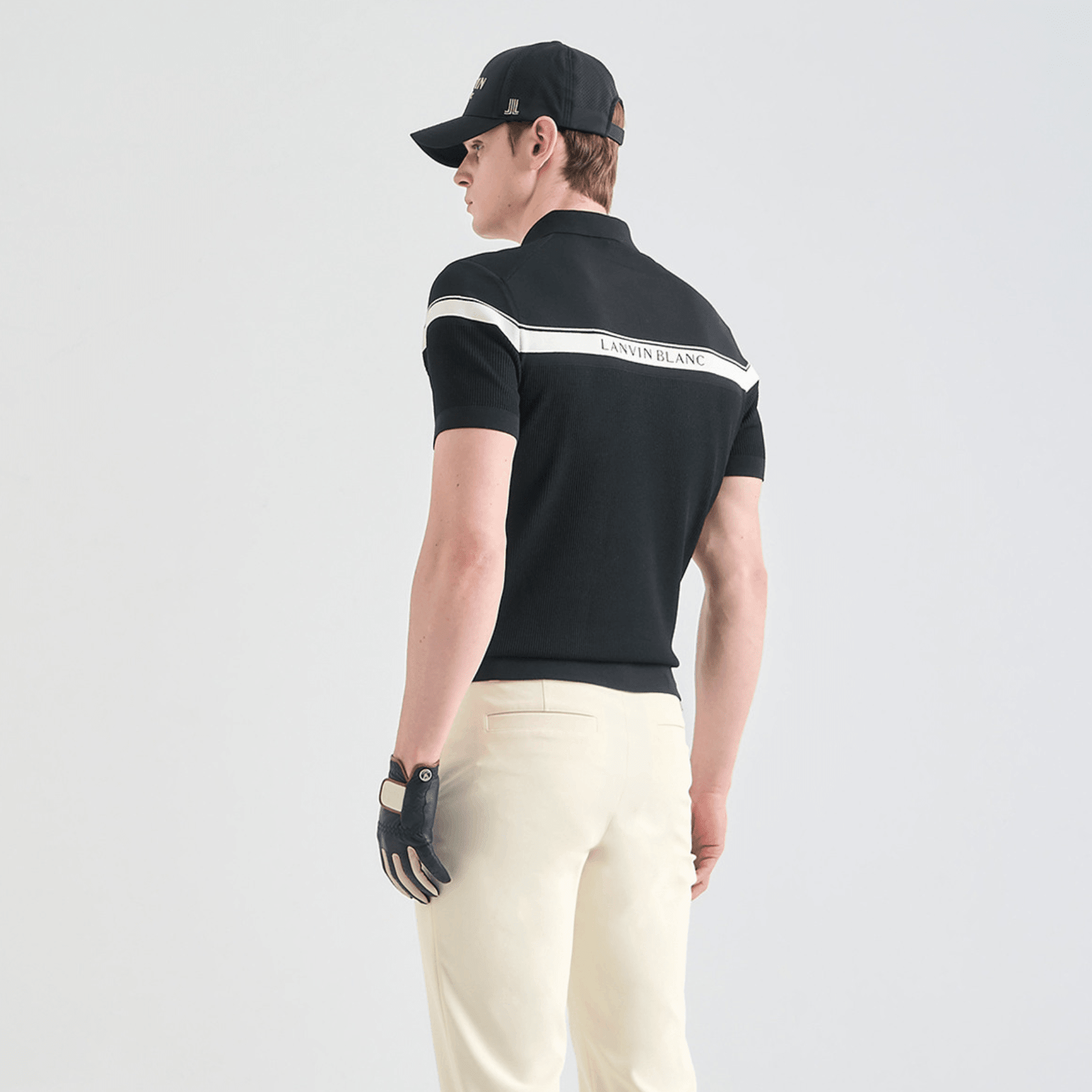 Men's Contrast Panel Knit Polo - Black - Erthe Golf