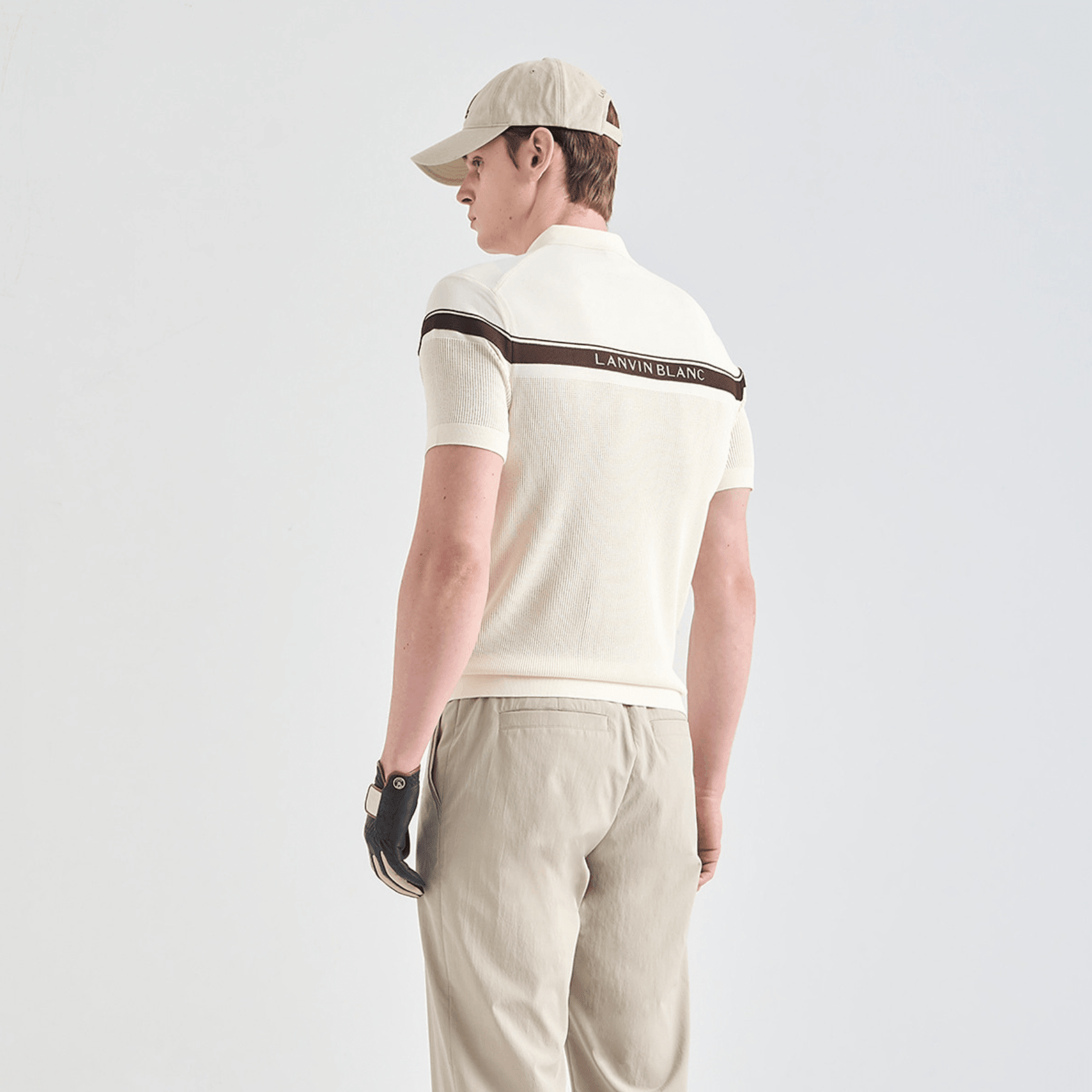 Men's Contrast Panel Knit Polo - Cream - Erthe Golf