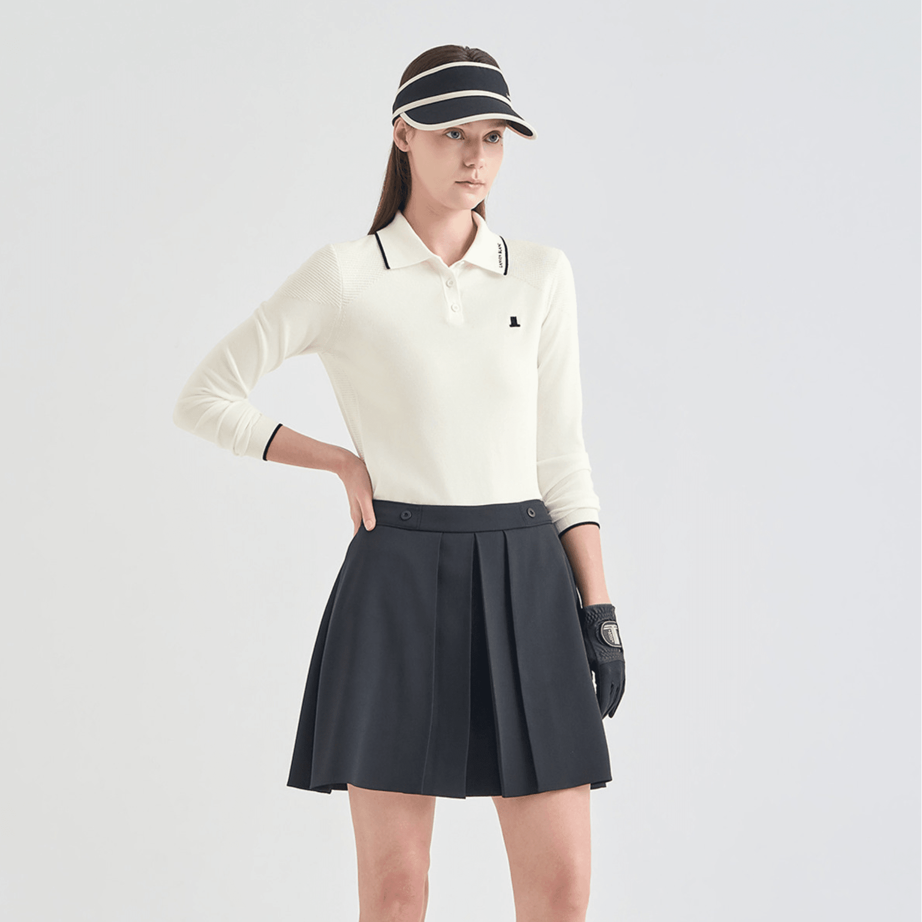 Women's Contrast Pane Knit Polo - Off White - Erthe Golf