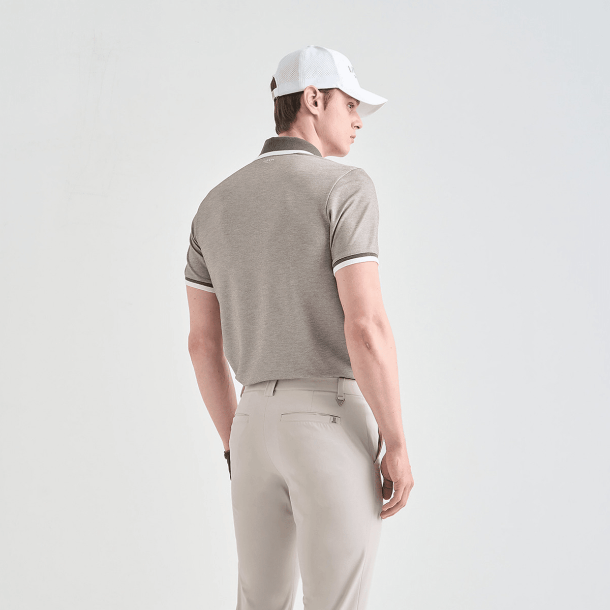 Men's Contrast Panel Polo - Taupe Grey - Erthe Golf