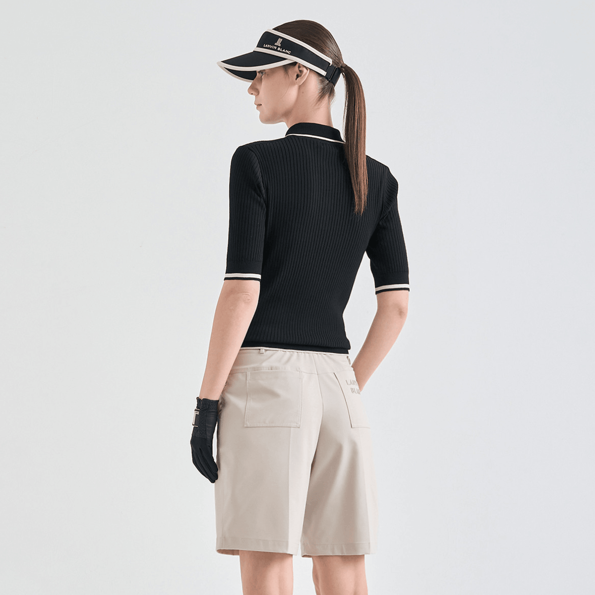 Women's Ribbed Knit Polo - Black - Erthe Golf