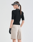 Women's Ribbed Knit Polo - Black - Erthe Golf