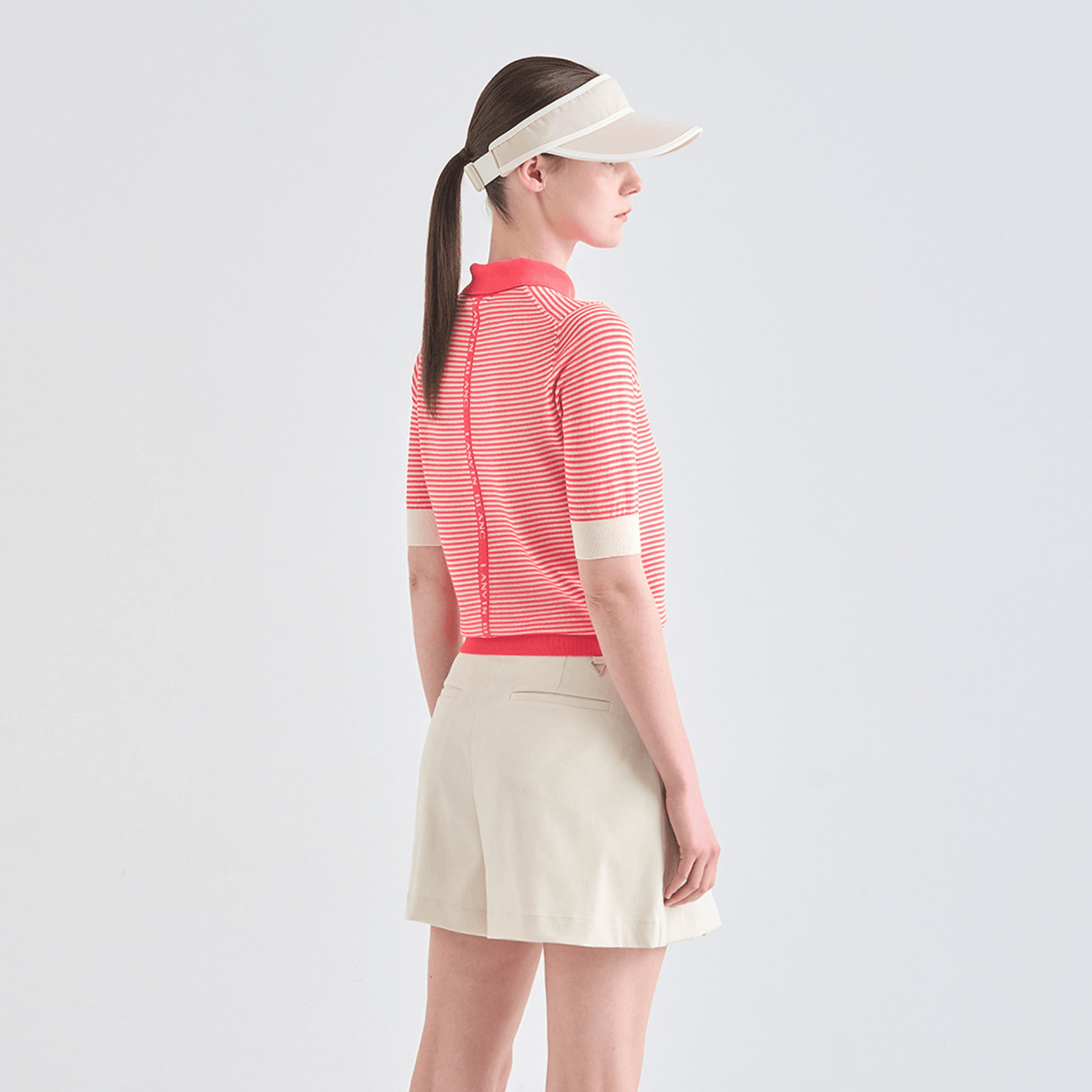 Women's Striped Collar Polo - Red - Erthe Golf