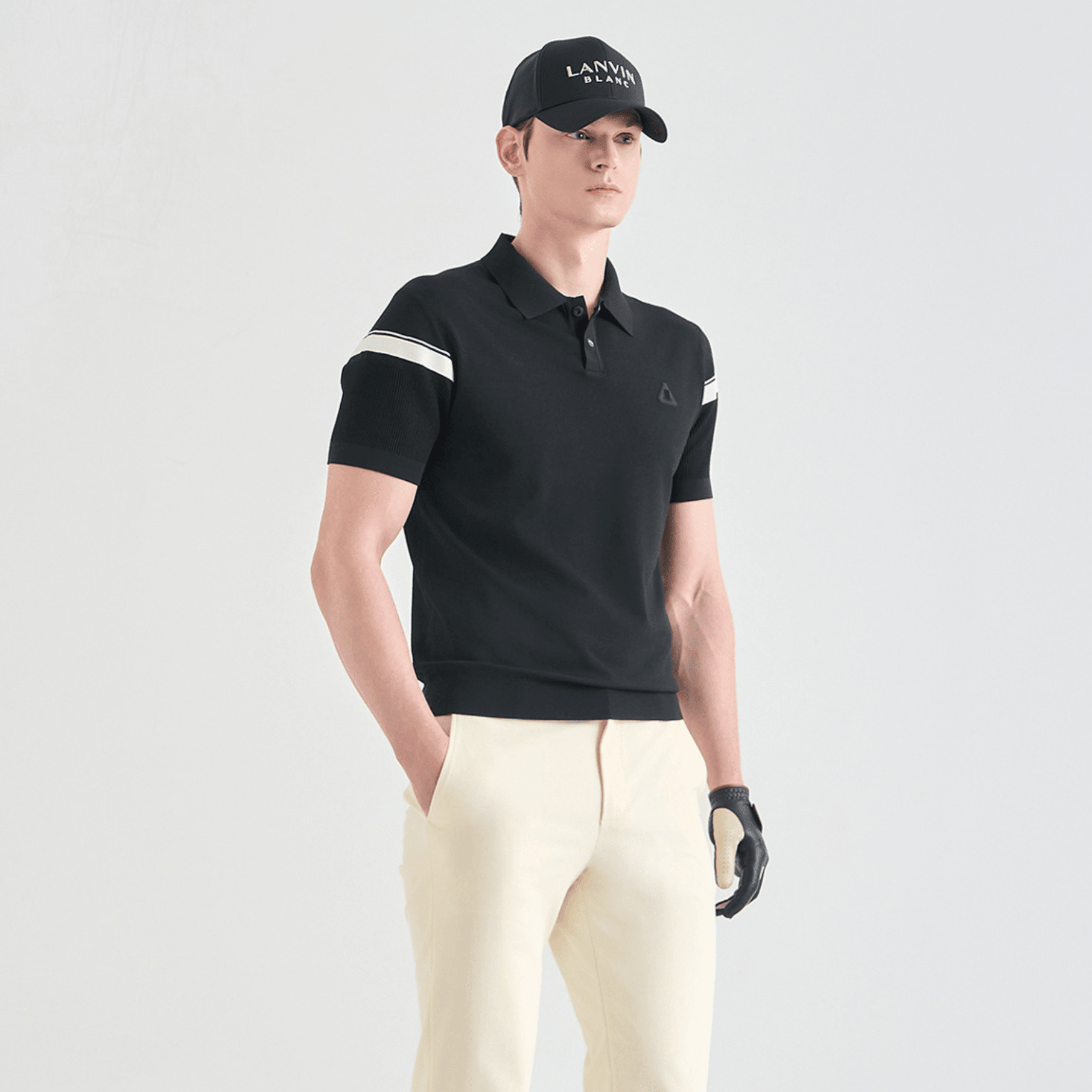 Men's Contrast Panel Knit Polo - Black - Erthe Golf