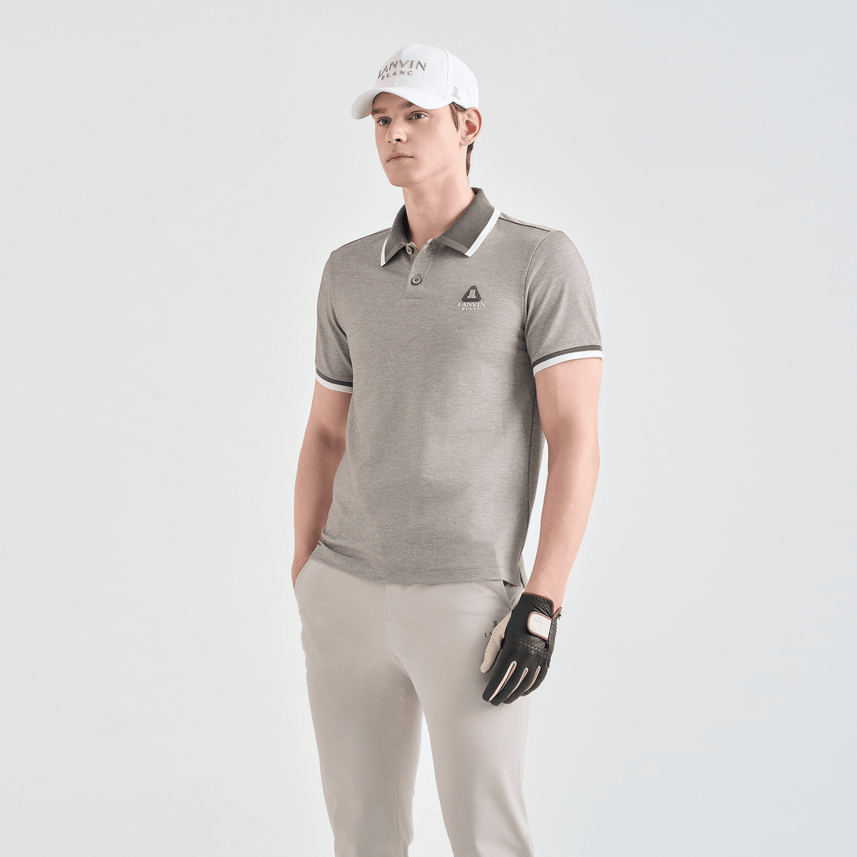Men's Contrast Panel Polo - Taupe Grey - Erthe Golf