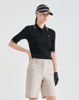 Women's Ribbed Knit Polo - Black - Erthe Golf
