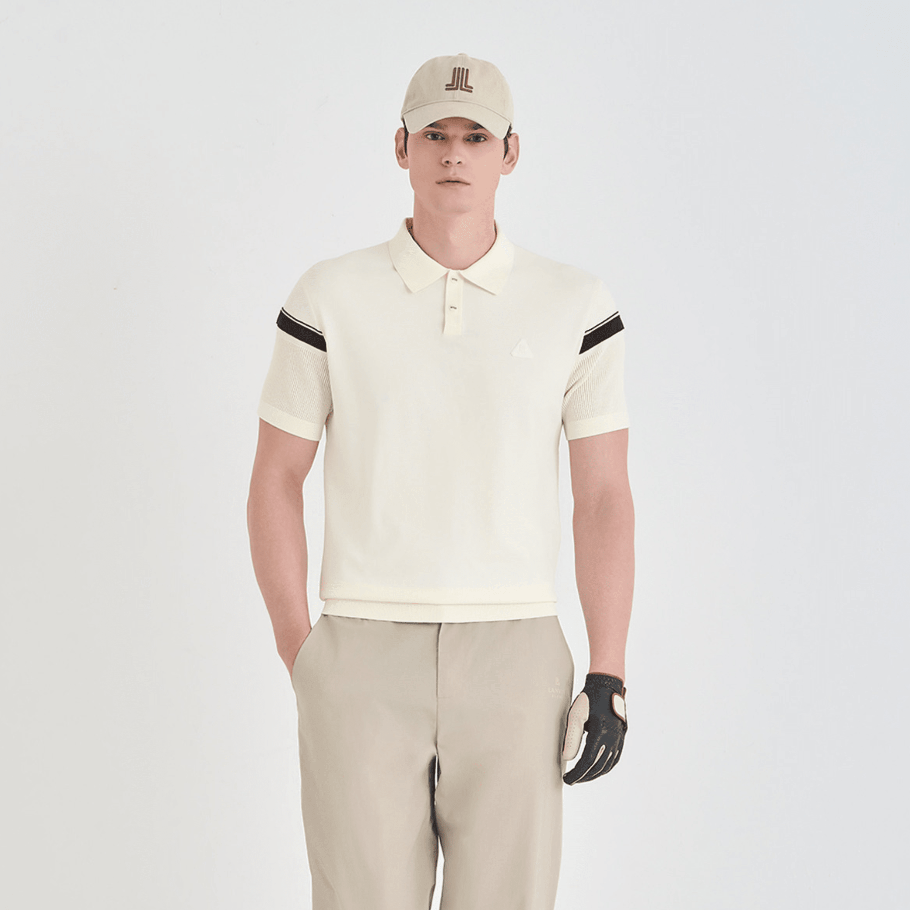 Men's Contrast Panel Knit Polo - Cream - Erthe Golf