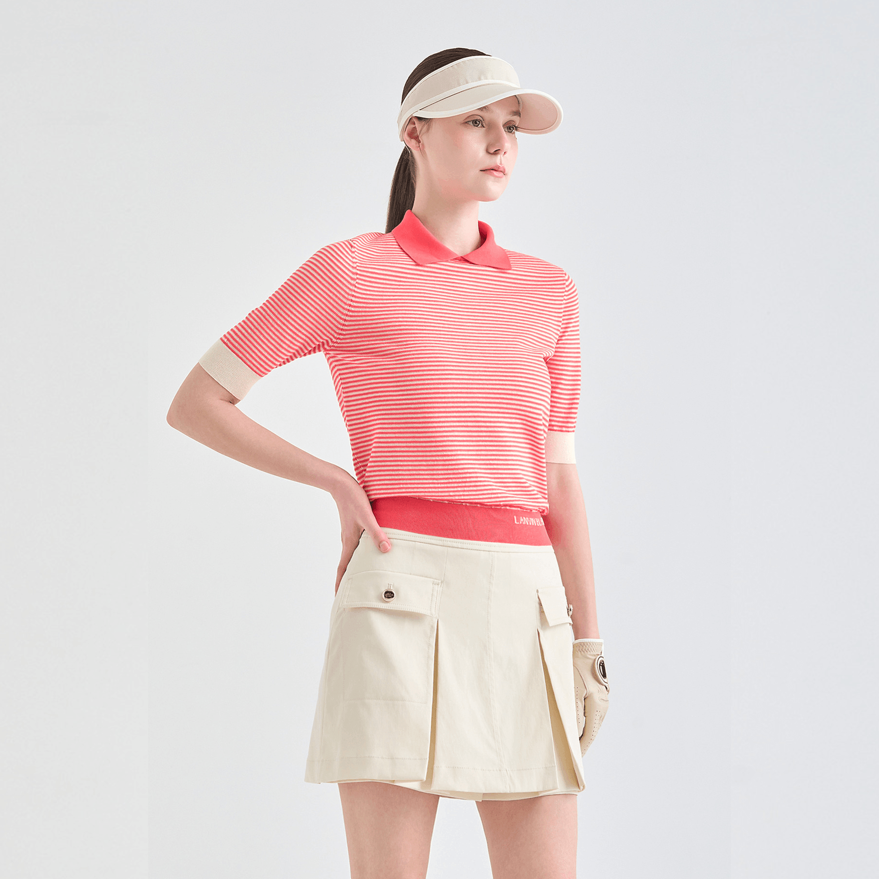 Women's Striped Collar Polo - Red - Erthe Golf