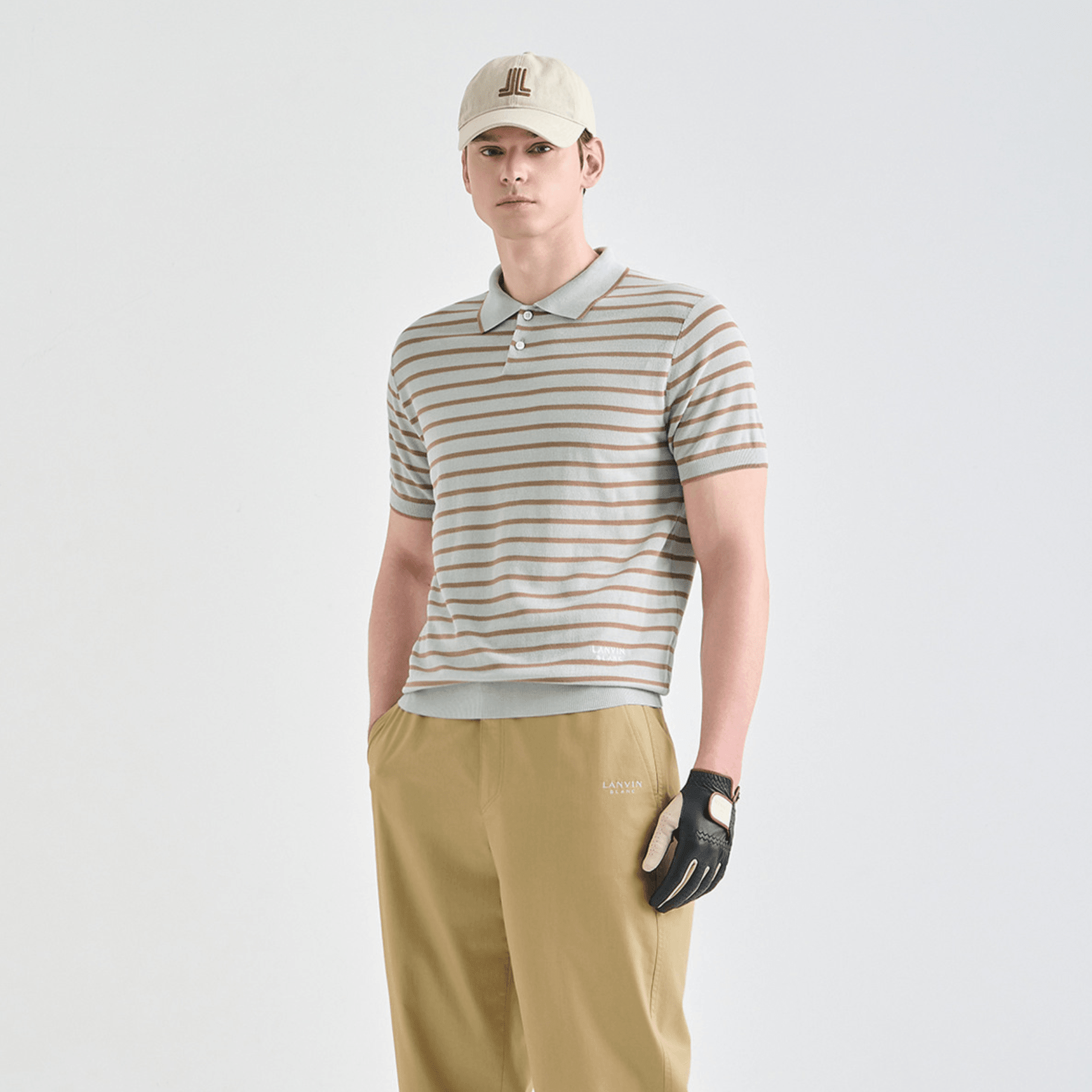 Men's Striped Collar Polo - Light Grey - Erthe Golf