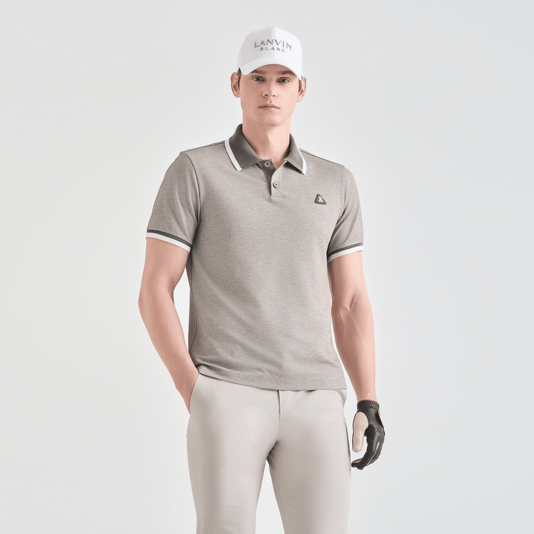 Men's Contrast Panel Polo - Taupe Grey - Erthe Golf