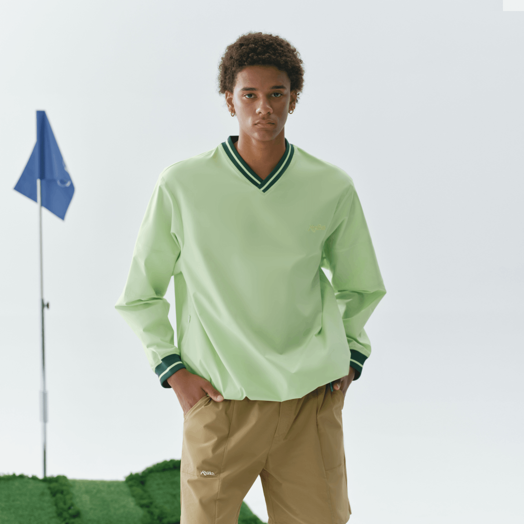 Men's V - neck Pullover - Mint Green - Erthe Golf