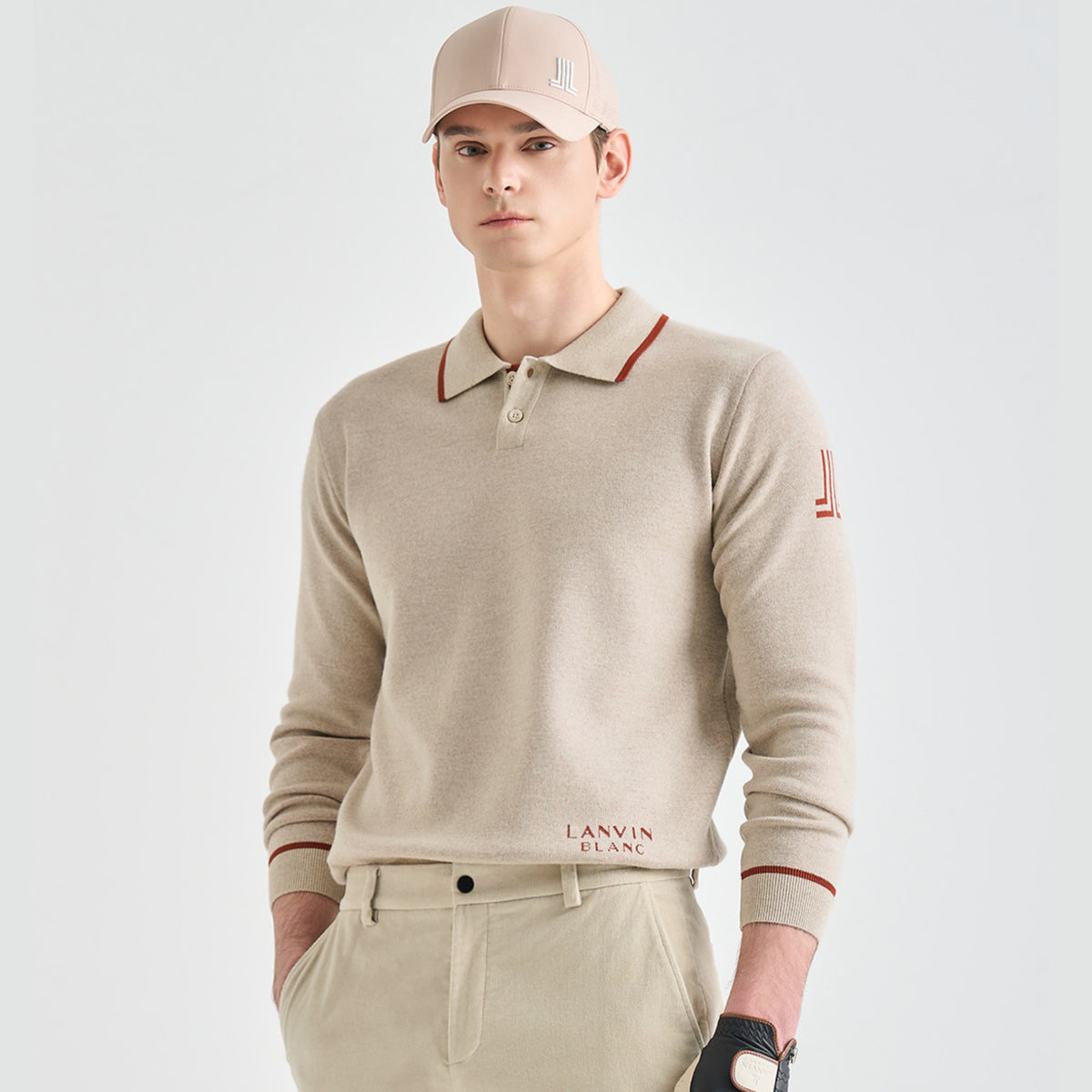Lanvin Blanc Mens Technical Knit Polo Light Beige Erthe Golf Curation